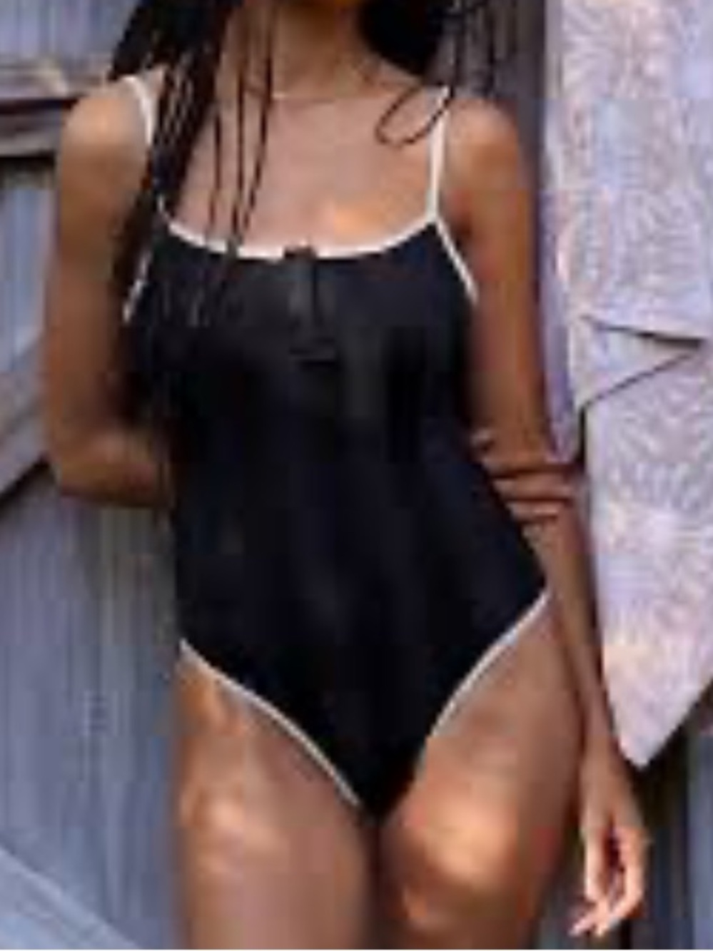aerie Black One-Piece Swimsuit with Cream Trim